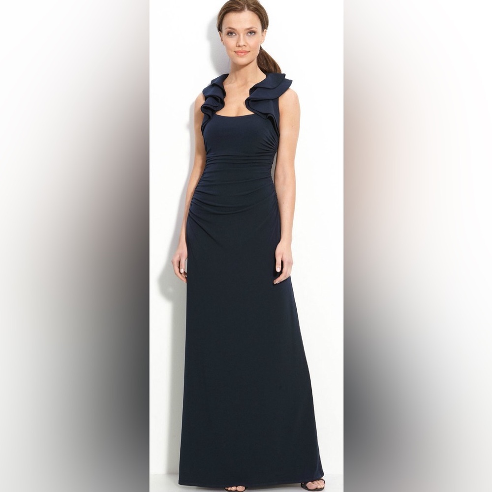 Laundry By Shelli Segal Navy Matte Jersey Evening Dress